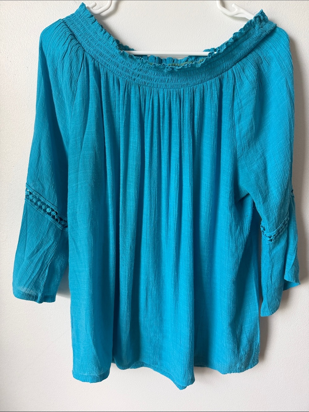Cocomo Turquoise Off-Shoulder Peasant Blouse L